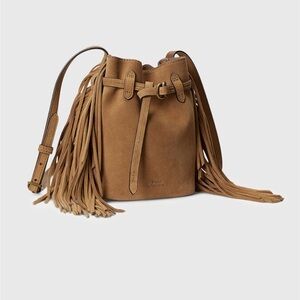 Polo by Ralph Lauren leather suede bucket Brown Bag with fringes